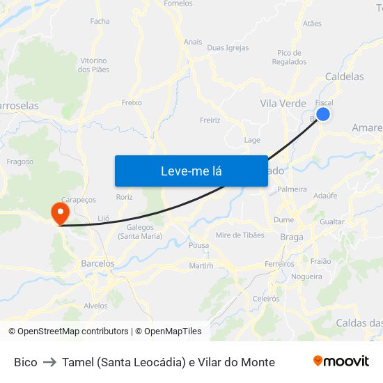 Bico to Tamel (Santa Leocádia) e Vilar do Monte map