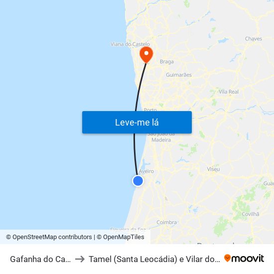 Gafanha do Carmo to Tamel (Santa Leocádia) e Vilar do Monte map