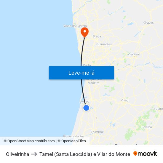 Oliveirinha to Tamel (Santa Leocádia) e Vilar do Monte map