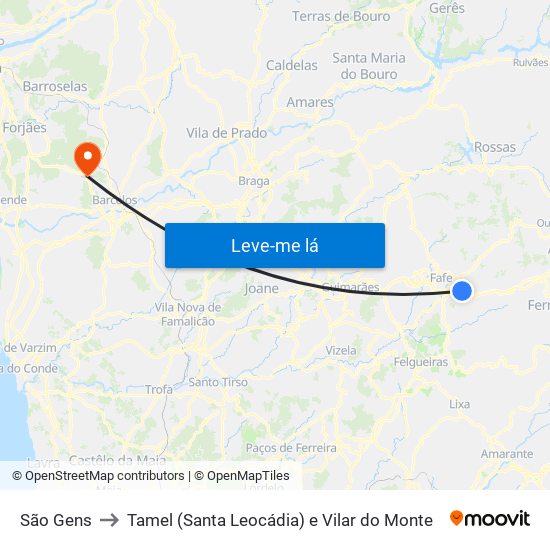 São Gens to Tamel (Santa Leocádia) e Vilar do Monte map