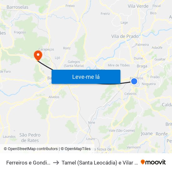 Ferreiros e Gondizalves to Tamel (Santa Leocádia) e Vilar do Monte map