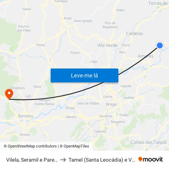 Vilela, Seramil e Paredes Secas to Tamel (Santa Leocádia) e Vilar do Monte map