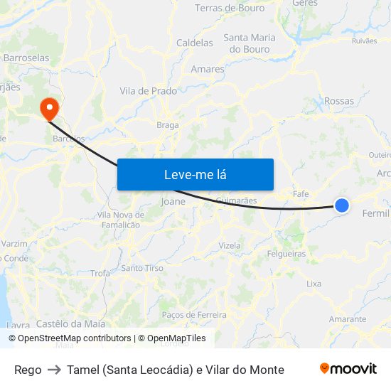 Rego to Tamel (Santa Leocádia) e Vilar do Monte map