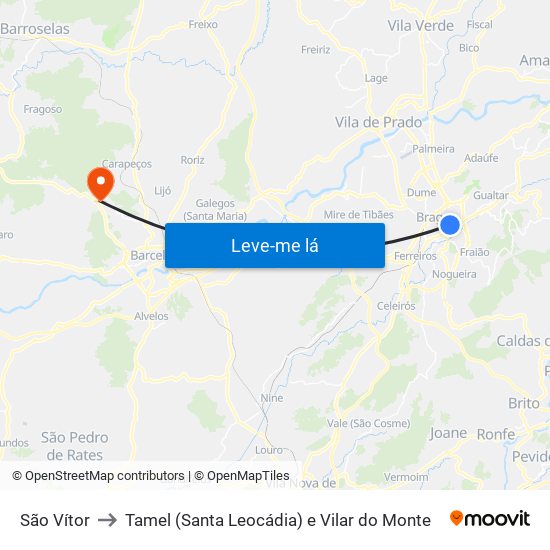 São Vítor to Tamel (Santa Leocádia) e Vilar do Monte map