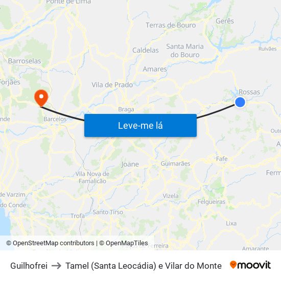 Guilhofrei to Tamel (Santa Leocádia) e Vilar do Monte map