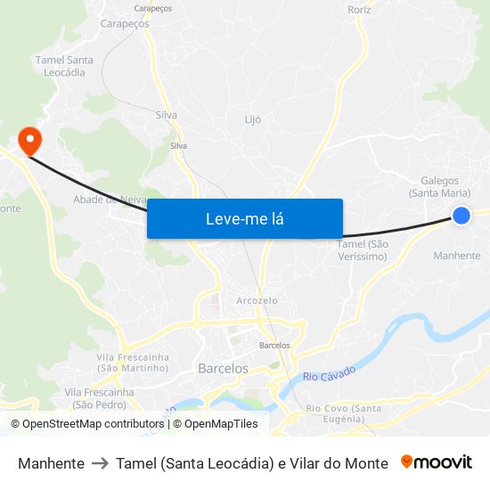 Manhente to Tamel (Santa Leocádia) e Vilar do Monte map