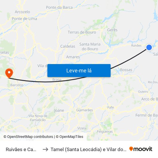 Ruivães e Campos to Tamel (Santa Leocádia) e Vilar do Monte map