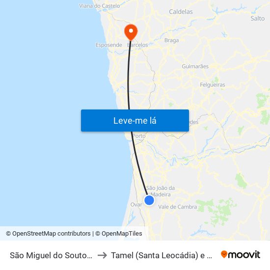 São Miguel do Souto e Mosteirô to Tamel (Santa Leocádia) e Vilar do Monte map