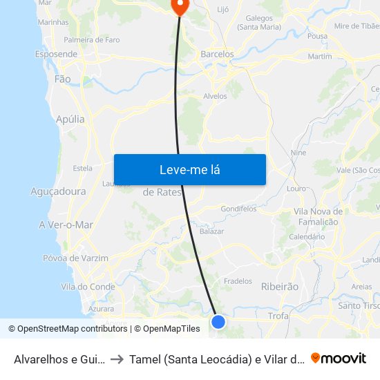 Alvarelhos e Guidões to Tamel (Santa Leocádia) e Vilar do Monte map