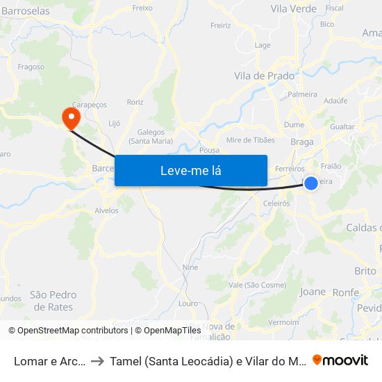 Lomar e Arcos to Tamel (Santa Leocádia) e Vilar do Monte map
