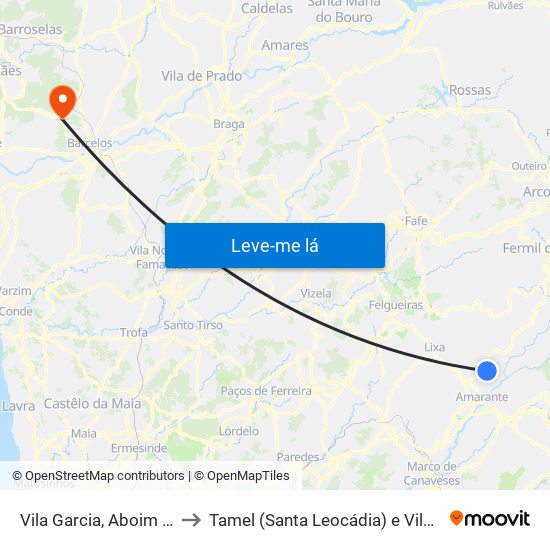 Vila Garcia, Aboim e Chapa to Tamel (Santa Leocádia) e Vilar do Monte map