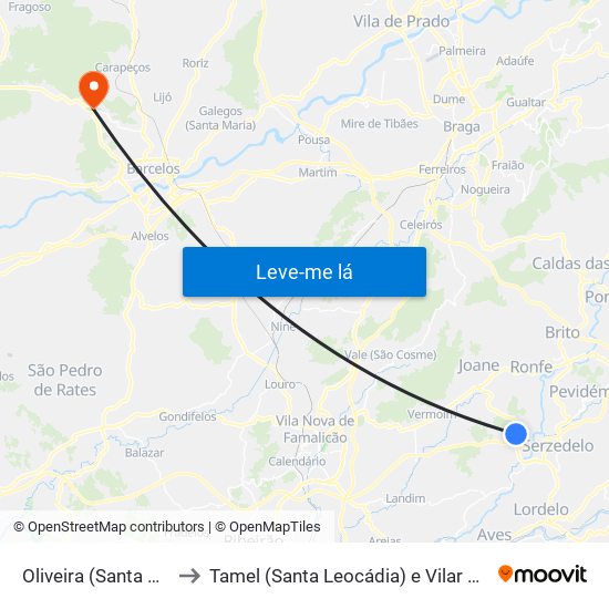 Oliveira (Santa Maria) to Tamel (Santa Leocádia) e Vilar do Monte map