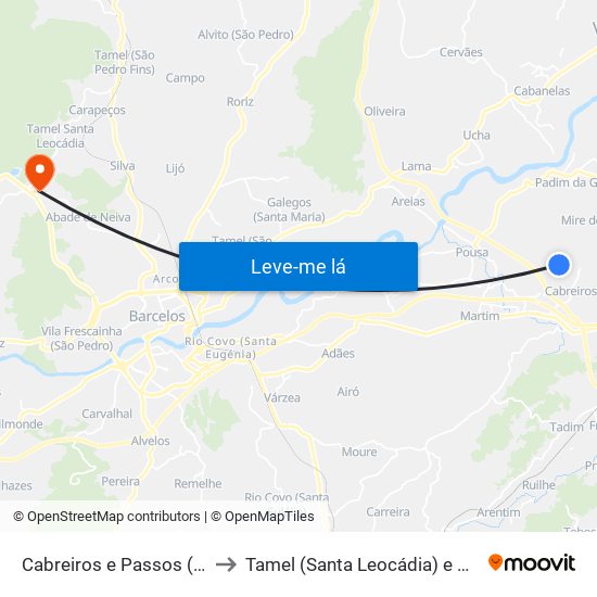 Cabreiros e Passos (São Julião) to Tamel (Santa Leocádia) e Vilar do Monte map