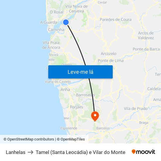 Lanhelas to Tamel (Santa Leocádia) e Vilar do Monte map