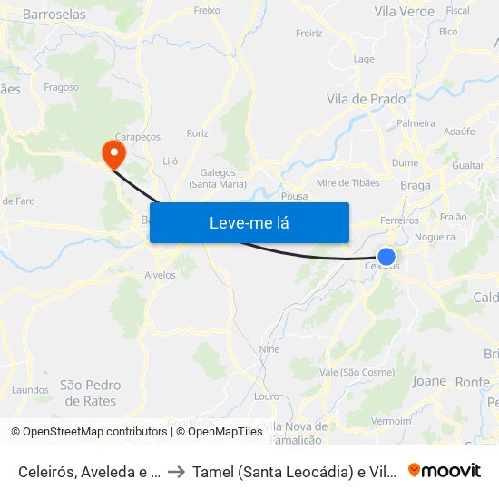 Celeirós, Aveleda e Vimieiro to Tamel (Santa Leocádia) e Vilar do Monte map