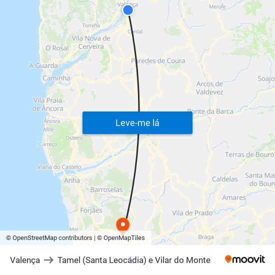 Valença to Tamel (Santa Leocádia) e Vilar do Monte map