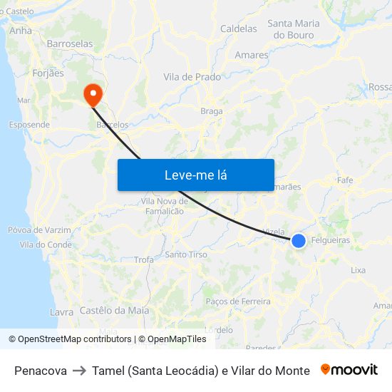 Penacova to Tamel (Santa Leocádia) e Vilar do Monte map