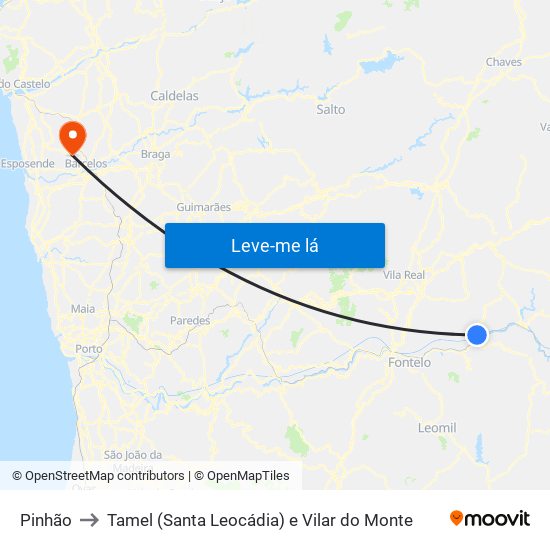 Pinhão to Tamel (Santa Leocádia) e Vilar do Monte map