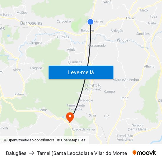 Balugães to Tamel (Santa Leocádia) e Vilar do Monte map