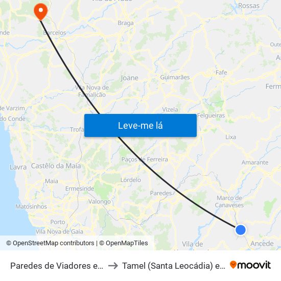 Paredes de Viadores e Manhuncelos to Tamel (Santa Leocádia) e Vilar do Monte map