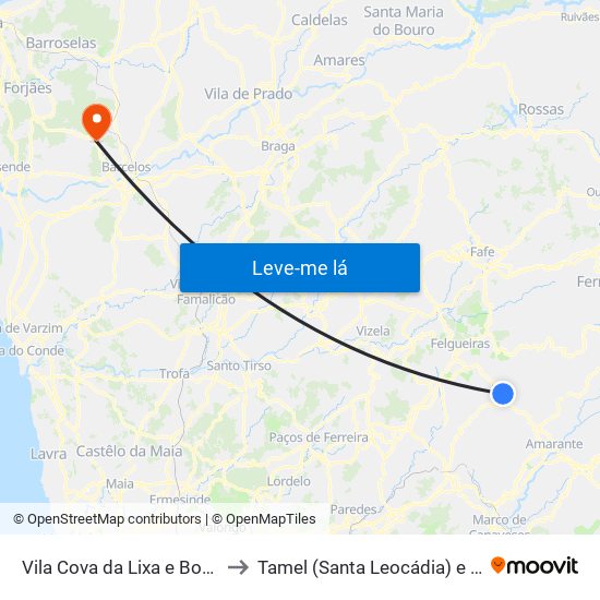 Vila Cova da Lixa e Borba de Godim to Tamel (Santa Leocádia) e Vilar do Monte map