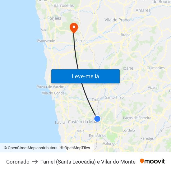 Coronado to Tamel (Santa Leocádia) e Vilar do Monte map