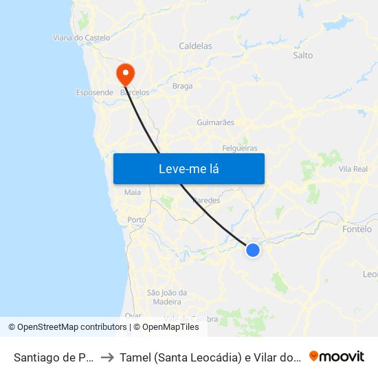 Santiago de Piães to Tamel (Santa Leocádia) e Vilar do Monte map