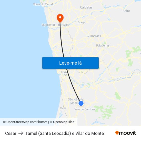 Cesar to Tamel (Santa Leocádia) e Vilar do Monte map