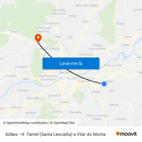 Adães to Tamel (Santa Leocádia) e Vilar do Monte map