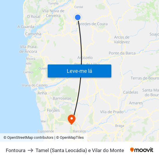 Fontoura to Tamel (Santa Leocádia) e Vilar do Monte map