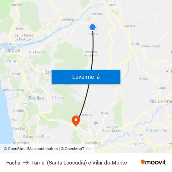 Facha to Tamel (Santa Leocádia) e Vilar do Monte map