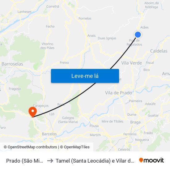 Prado (São Miguel) to Tamel (Santa Leocádia) e Vilar do Monte map
