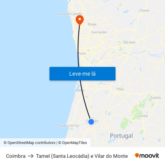 Coimbra to Tamel (Santa Leocádia) e Vilar do Monte map