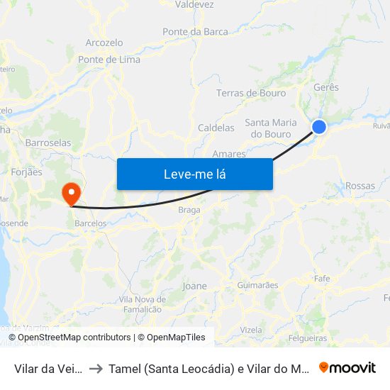Vilar da Veiga to Tamel (Santa Leocádia) e Vilar do Monte map