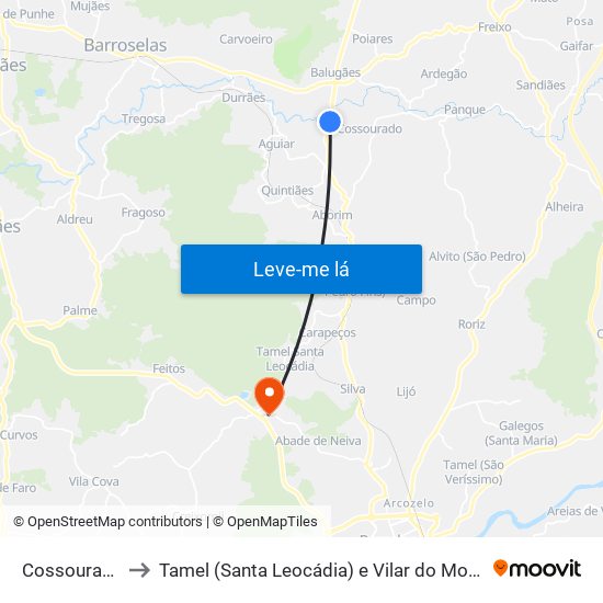 Cossourado to Tamel (Santa Leocádia) e Vilar do Monte map