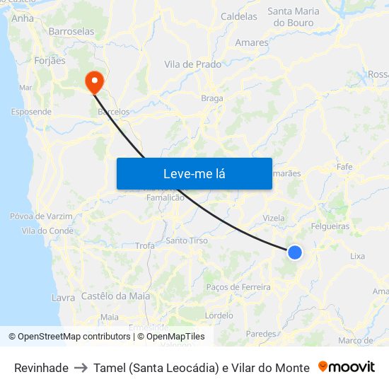 Revinhade to Tamel (Santa Leocádia) e Vilar do Monte map