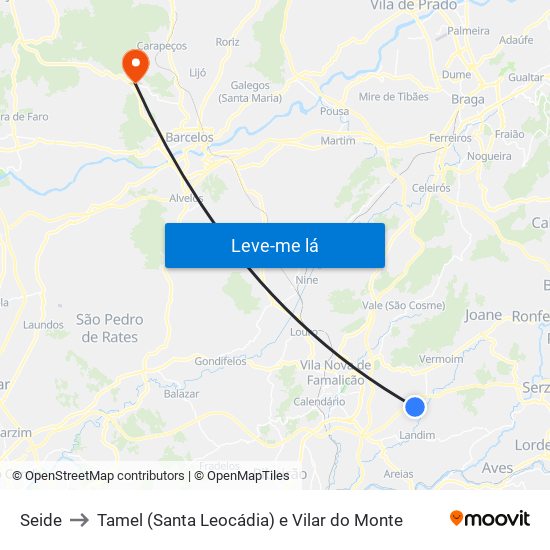 Seide to Tamel (Santa Leocádia) e Vilar do Monte map