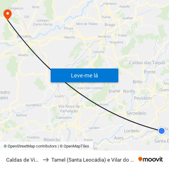 Caldas de Vizela to Tamel (Santa Leocádia) e Vilar do Monte map