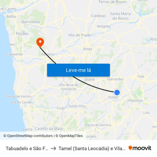 Tabuadelo e São Faustino to Tamel (Santa Leocádia) e Vilar do Monte map