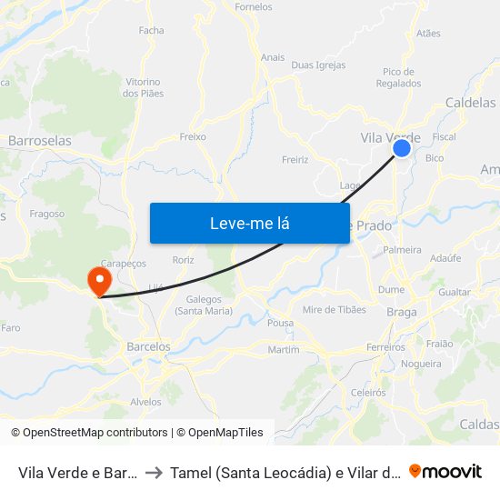 Vila Verde e Barbudo to Tamel (Santa Leocádia) e Vilar do Monte map
