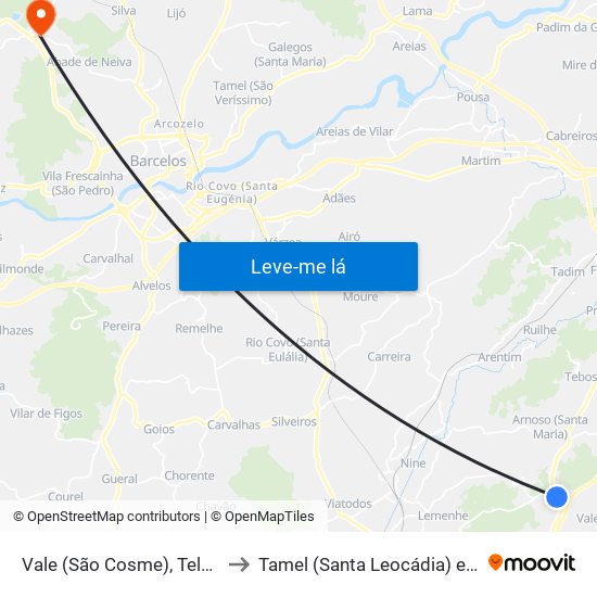 Vale (São Cosme), Telhado e Portela to Tamel (Santa Leocádia) e Vilar do Monte map