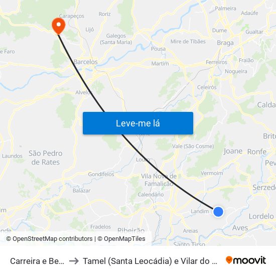Carreira e Bente to Tamel (Santa Leocádia) e Vilar do Monte map