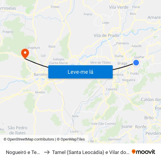 Nogueiró e Tenões to Tamel (Santa Leocádia) e Vilar do Monte map