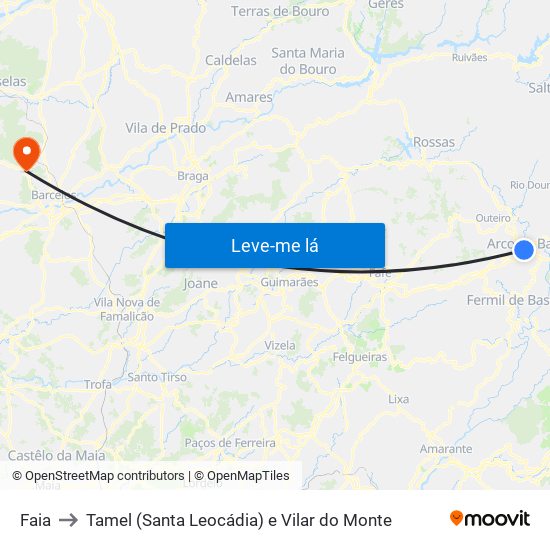 Faia to Tamel (Santa Leocádia) e Vilar do Monte map