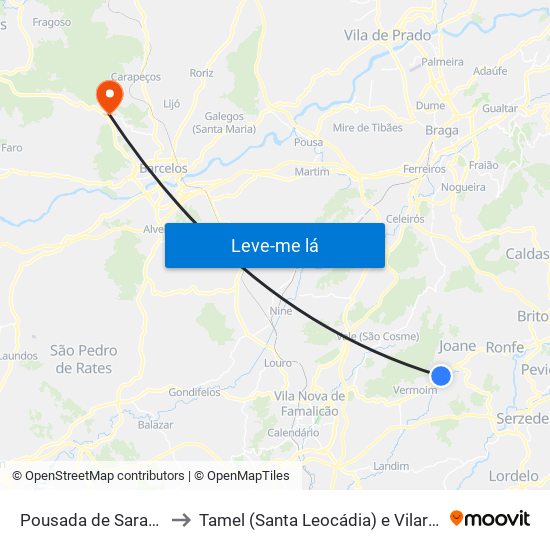 Pousada de Saramagos to Tamel (Santa Leocádia) e Vilar do Monte map