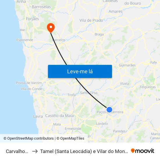 Carvalhosa to Tamel (Santa Leocádia) e Vilar do Monte map