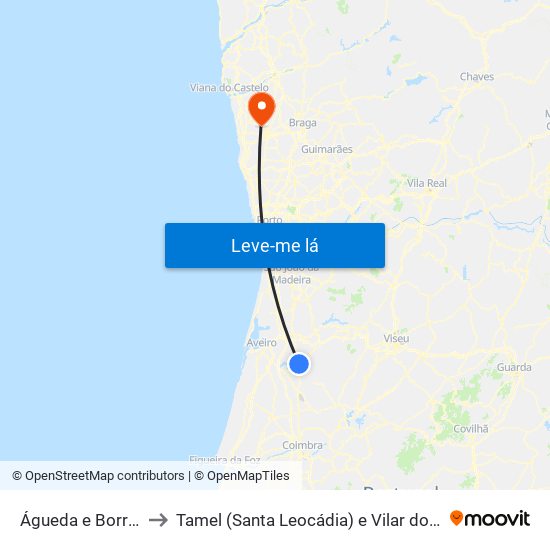 Águeda e Borralha to Tamel (Santa Leocádia) e Vilar do Monte map