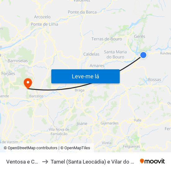 Ventosa e Cova to Tamel (Santa Leocádia) e Vilar do Monte map