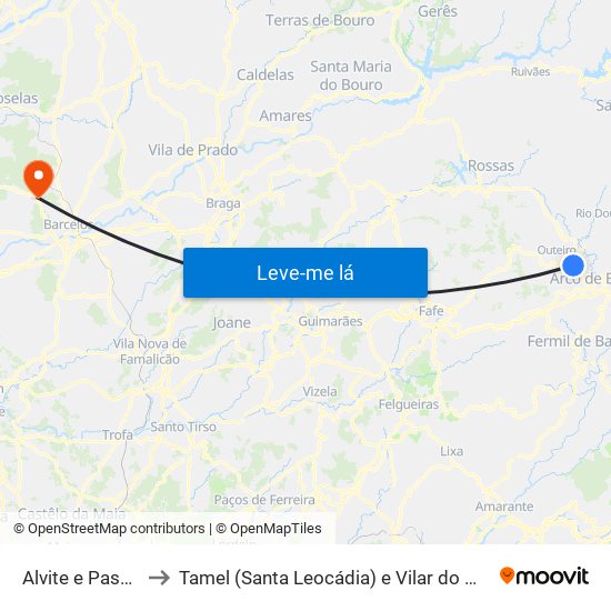 Alvite e Passos to Tamel (Santa Leocádia) e Vilar do Monte map