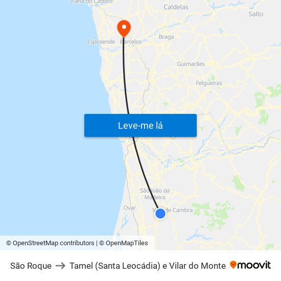 São Roque to Tamel (Santa Leocádia) e Vilar do Monte map